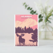 アラスカ自然ムースピンクヴィンテージ旅行ポスターポス ポストカード (スタンド正面)