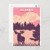 アラスカ自然ムースピンクヴィンテージ旅行ポスターポス ポストカード (正面/裏面)