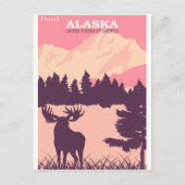 アラスカ自然ムースピンクヴィンテージ旅行ポスターポス ポストカード (正面)