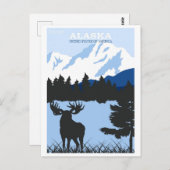 アラスカ自然ムースブルーヴィンテージ旅行ポスター ポストカード (正面/裏面)