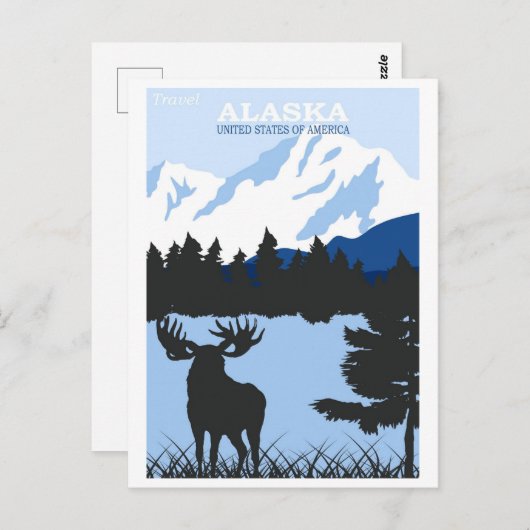 アラスカ自然ムースブルーヴィンテージ旅行ポスター ポストカード (正面/裏面)