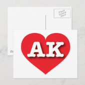 アラスカ赤いハート- I love AK ポストカード (正面/裏面)