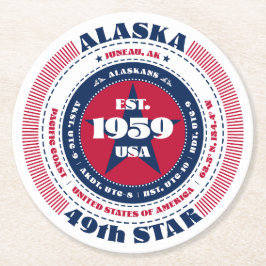 アラスカ赤白青タイポグラフィ ラウンドペーパーコースター
