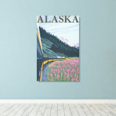 アラスカ鉄道と消防ヴィンテージ旅行 キャンバスプリント (インサイチュ (ウッドフロア))