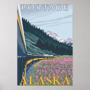 アラスカ鉄道シーン – アラスカ，ポーテージ ポスター