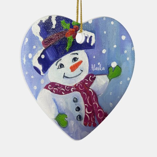 アラスカ雪だるま式雪だるまハートセラミックオーナメント セラミックオーナメント (右)