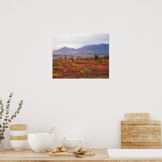 アラスカ風光明媚な秋のDenali国立公園 ポスター (キッチン)