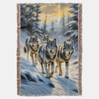 アラスカ風景野生ウルフパック冬のシーン スローブランケット