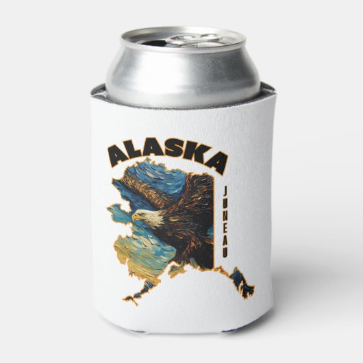 アラスカ飛んでいるイーグルアドベンチャーTシャツ 缶クーラー (缶正面)