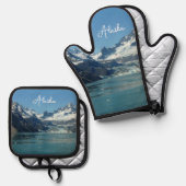 アラスカ食べ物を与え氷河水域 鍋つかみ&鍋敷きセット (正面/裏面)