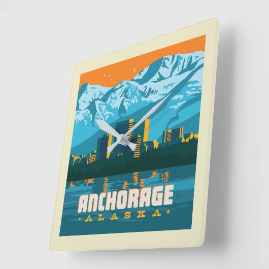 アラスカ，アンカレッジ スクエア壁時計 (傾斜)