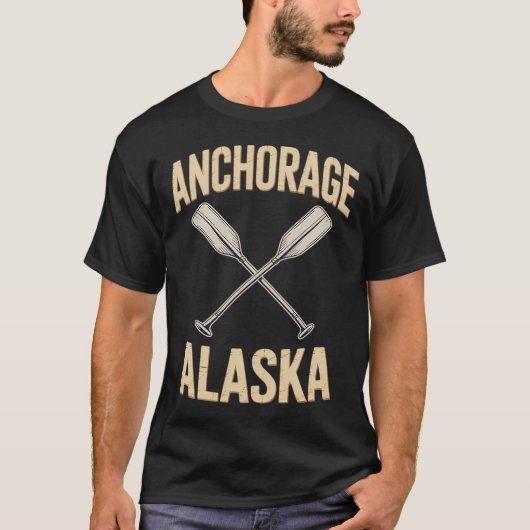 アラスカ アンカレッジ 船乗り 交差したオール Tシャツ (正面)