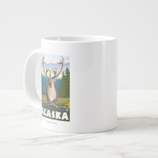 アラスカ·カリブーの野生のビンテージ·トラベル ジャンボコーヒーマグカップ (正面左)