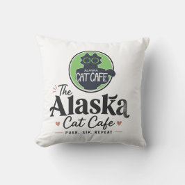 アラスカ・キャット・カフェ "Purr, Sip, Repeat" クッション