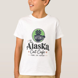 アラスカ・キャット・カフェ "Purr, Sip, Repeat" Tシャツ