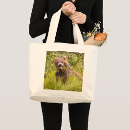 アラスカ，グリズリーキュブ放牧 ラージトートバッグ