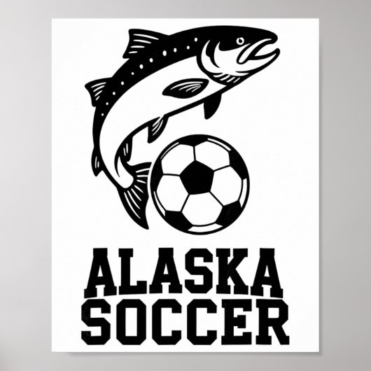 アラスカ サッカー グラフィックサーモンとスポーツデザイン ポスター (正面)