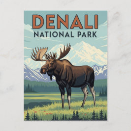 アラスカ デナリ国立公園のヘラジカ ビンテージ ポストカード