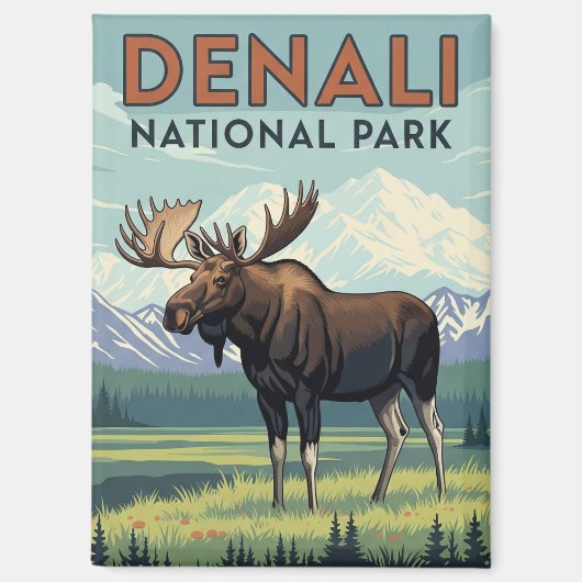 アラスカ デナリ国立公園のヘラジカ ビンテージ マグネット (正面)
