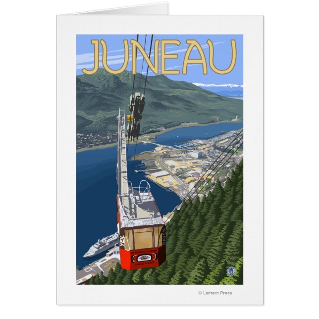 アラスカ・ヴィンテージ旅行ポスター、ジュノー上空のトラム (正面)