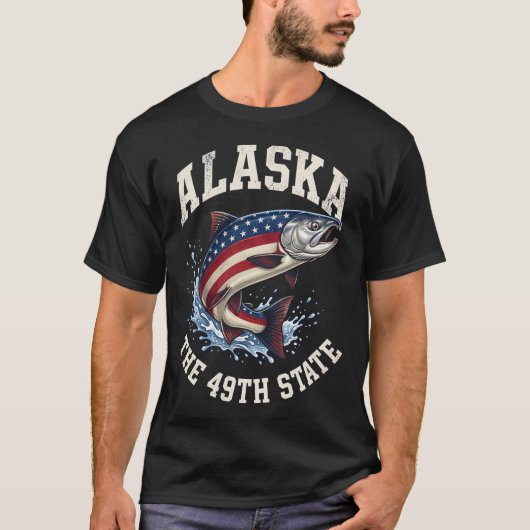 アラスカ 49番目の州 アラスカサーモン釣り アメリカ Tシャツ (正面)