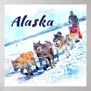 アラスカ (AK)Aのそり犬のチーム-旅行ポスター ポスター