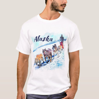 アラスカ(AK) A sled dog team Water color 絵を描's Tシャツ