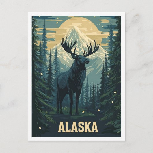 アラスカUSAアートヴィンテージイラストレーション旅行 ポストカード (正面)
