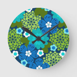 アラナガーデンハワイアングラフィカルフローラ – 海軍 ラウンド壁時計