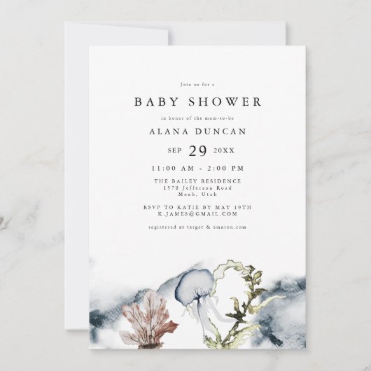 アラナトロピカルサンゴ海ビーチベビーシャワー 招待状 (正面)