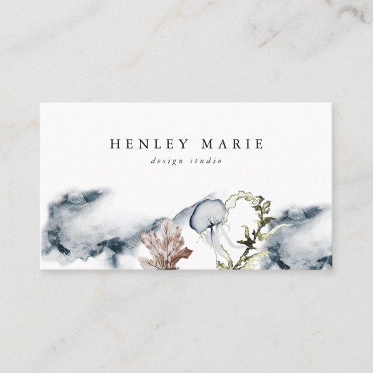 アラナ熱帯ビーチ海ゼリー魚水彩 名刺 (正面)