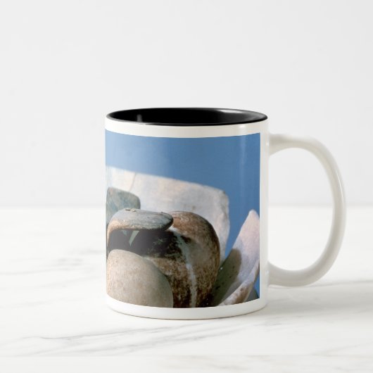 アラバスターの瓶のふたは鳥と飾りました ツートーンマグカップ (右)