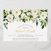 アラバスターグリーン&ホワイトフローラブライダルシャワー 箔招待状 (正面)