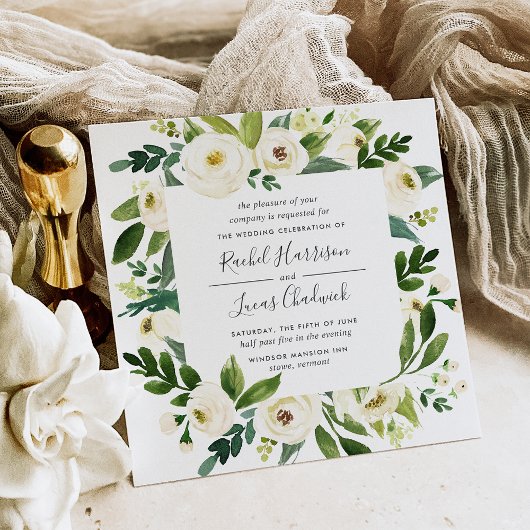 アラバスターフローラフレーム結婚式招待状 |正方形 招待状