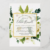 アラバスターフローラブライダルシャワー金ゴールド 箔招待状 (正面)