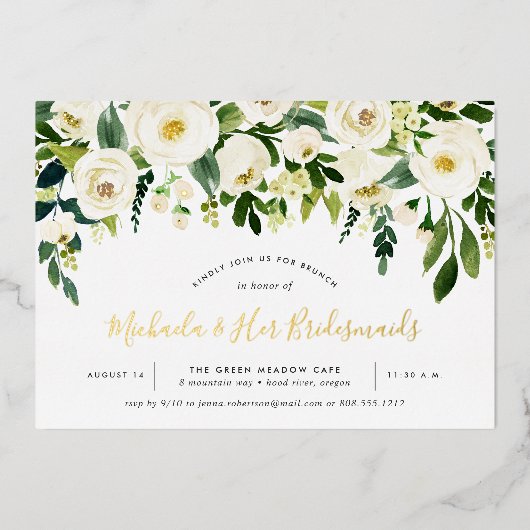 アラバスターフローラブリデスメイドブランチ 箔招待状 (正面)