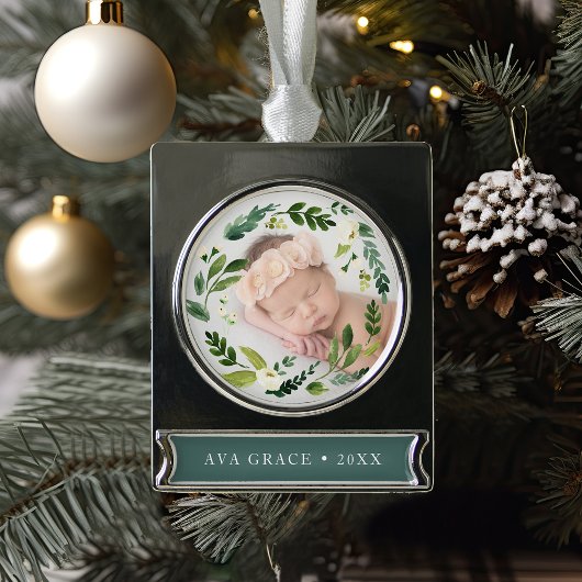 アラバスターフローラリース写真 シルバープレートバナーオーナメント