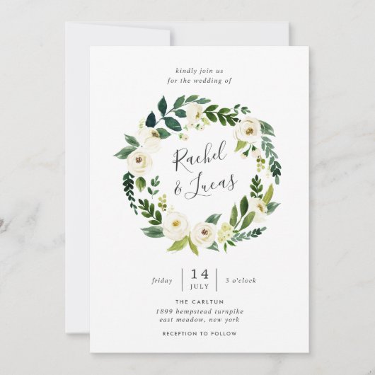 アラバスターフローラリース結婚式招待状 招待状 (正面)