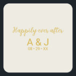 アラバスターホワイト金ゴールドモノグラムの後に幸せに スクエアシール<br><div class="desc">こカスタマイズのエレガントな結婚式の招待封筒用シールと好意ステッカー。新しいシンプルとアラバスターの白い背景にミニマルはエレガント、イニシャルのタイポグラフィと後を追sans serifフォントのと新しいWELIDSのと日付のSANSのを使用して、そして「幸せな後日」のスクリプトを特徴とするとデザイン。</div>