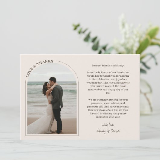 アラバスター結婚アーチの写真の愛感謝していと サンキューカード (スタンド正面)