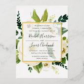 アラバスター結婚フローラ金ゴールド 箔招待状 (正面)