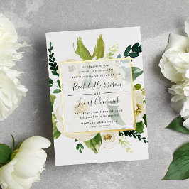 アラバスター結婚フローラ金ゴールド 箔招待状