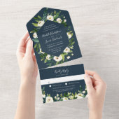 アラバスター |白いフローラフレ結婚ーム オールインワン招待状 (貼ってはがせる)