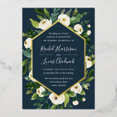 アラバスター |白いフローラフレ結婚ーム 箔招待状 (正面)