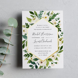 アラバスター |白いフローラフレ結婚ーム 箔招待状