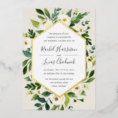 アラバスター |白いフローラフレ結婚ーム 箔招待状 (正面)