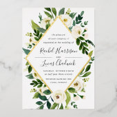 アラバスター |緑と白のフローラフレ結婚ーム 箔招待状 (正面)
