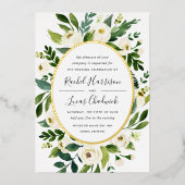 アラバスター |緑と白のフローラフレ結婚ーム 箔招待状 (正面)
