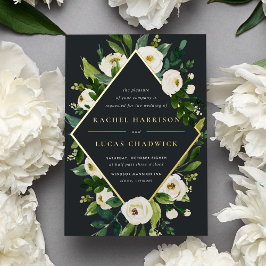 アラバスター |緑と白のフローラフレ結婚ーム 箔招待状