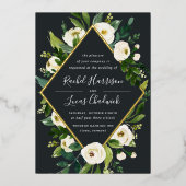 アラバスター |緑と白のフローラフレ結婚ーム 箔招待状 (正面)